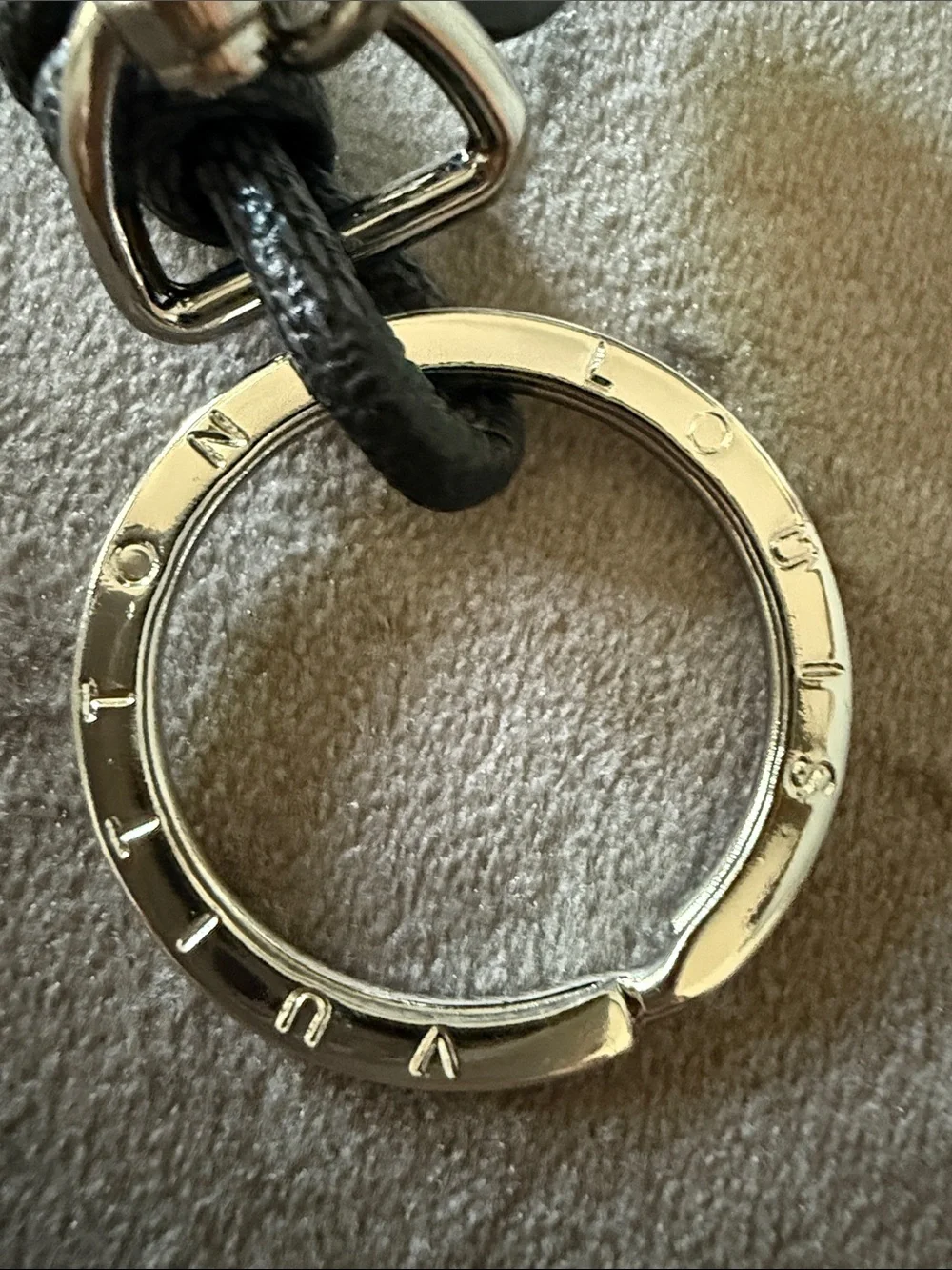 Louis Vuitton Silver Gray Black Leather Damier Key Holder Cord Keyring